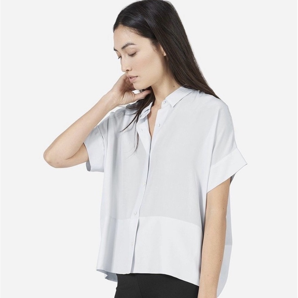 Everlane Boxy Silk Shirt - Grey White (US8)